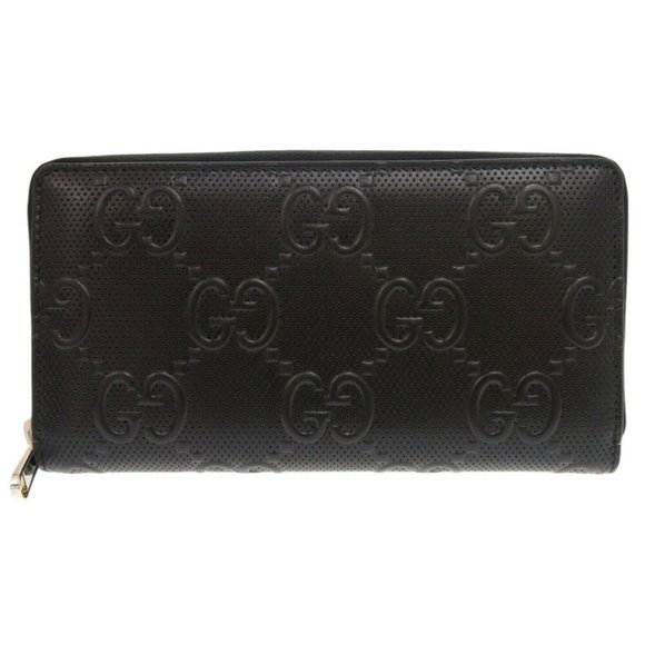 Like new Gucci GG embossed 625558 black round long wallet 1335GUCCI
